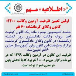  اولین ظرفیت آزمون وکالت ۱۴۰۰ برای کانون وکلای کرمانشاه تعیین شد