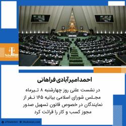  مجلس شورای اسلامی بیانیه ۱۶۵ نفر از نمایندگان در خصوص قانون تسهیل صدور مجوز کسب و کار را قرائت کرد